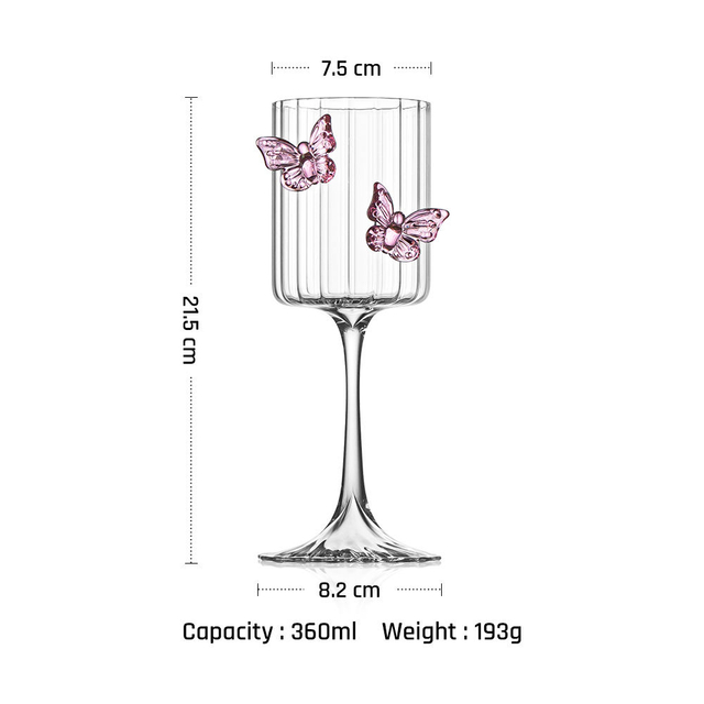 Romantic 3D Pink Butterfly Striped Stemmed Wine Glasses for Valentine's Day