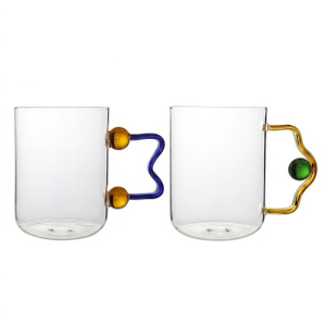 High Borosilicate Glass Water Cup with Color Handle and Ball