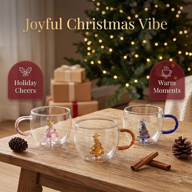 Hand-blown Christmas Tree High Borosilicate Glass Mug Dishwasher Safe