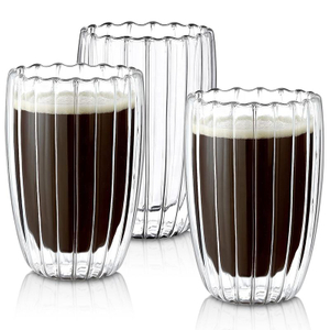 Dual-Layer Egg Shaped Stripped High Borosilicate Glass Coffee Cup