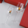 Hand Blown 3D Rose Flower Inside Red Wine Glasses Goblet Cup