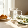 Double Wall Hiborosilicate Glass Mug With Colored Glitters and Pearl