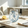 Artisanal Glassware Hand Painted 3D Blue Octopuses Heat-Resistant Glass Tumbler