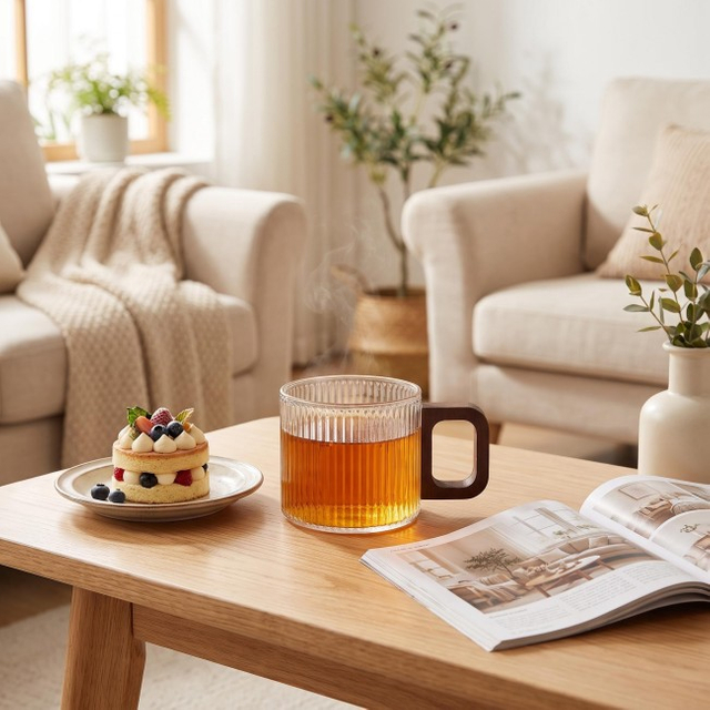 150ml Wood Handle High Temperature Resistant Glass Small Tea Cup