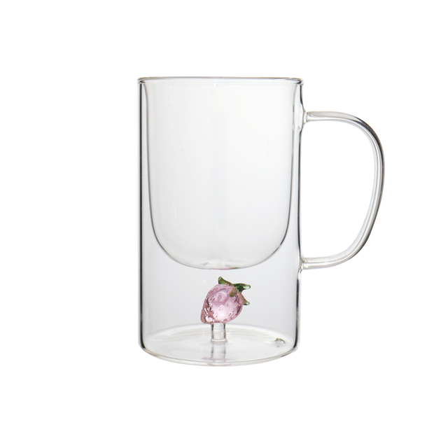 Customized 3D Fruit Borosilicate Double Wall Glass Mug for Coffee