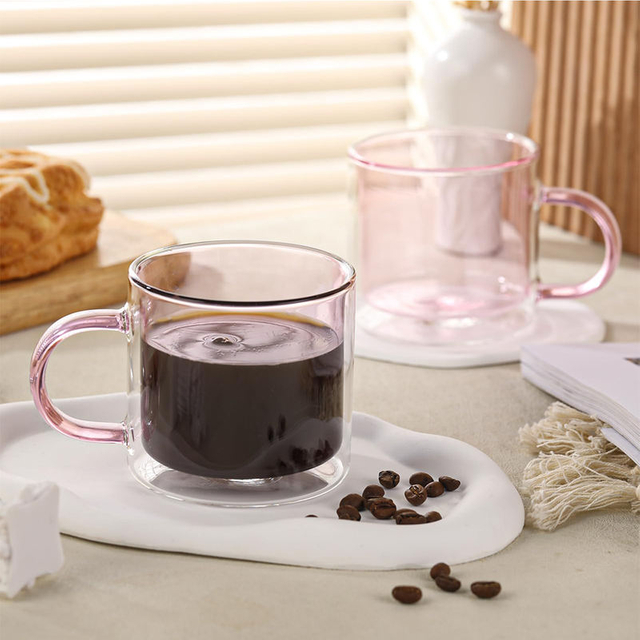 Custom Hand Blown High Borosilicate Pink Color Glass Coffee Mug