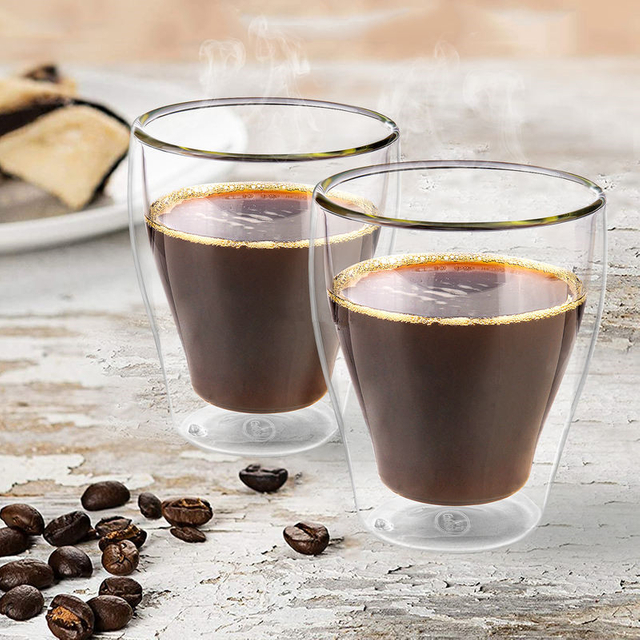 Set of 2 Handmade Double Wall Borosilicate Glass Coffee Espresso Cup