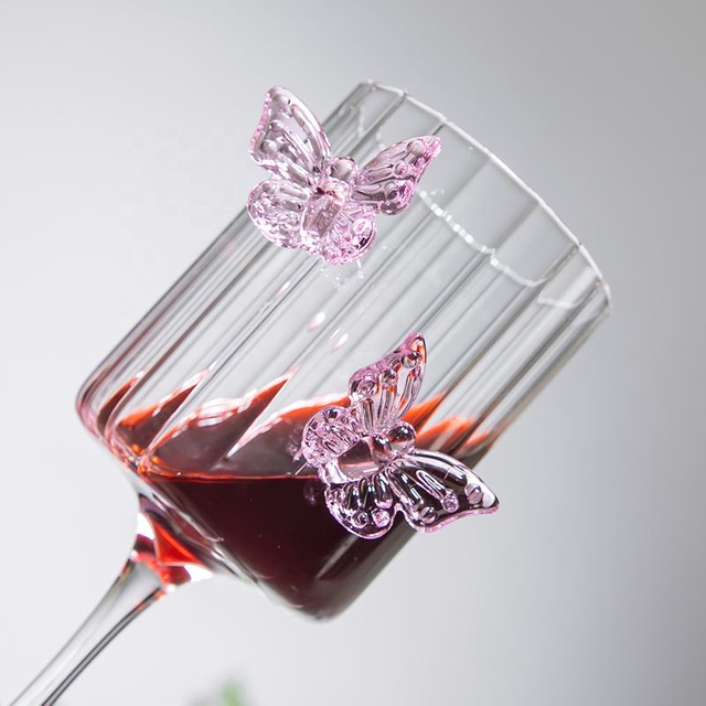3D Pink Butterflies Champagne Goblet Glasses for Weddings Party
