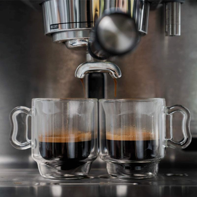 Stackable Borosilicate Double-Walled Glass Coffee Cup with Ear Shaped Handle