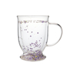 Double Wall Hiborosilicate Glass Mug With Colored Glitters and Pearl
