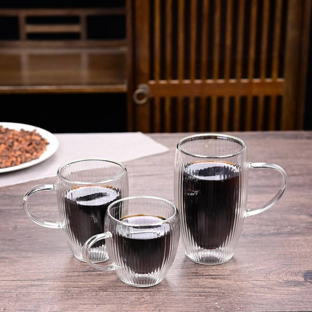 Double Wall Glass Cup for Espresso Coffee With Outer Stripes