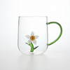 Creative 3D Animal Plant Inside Glass Mug with Green Handle