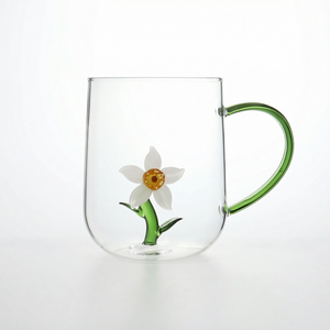 Creative 3D Animal Plant Inside Glass Mug with Green Handle
