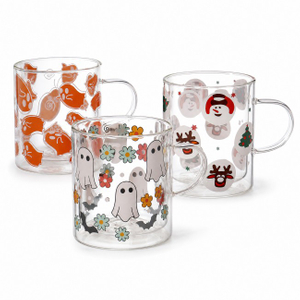 Colorful Printed Pattern Double Wall High Borosilicate Glass Mug