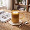 Custom Logo Colored Insulated Double Wall Coffee Glass Mug with Handle