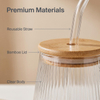 Portable Cold Drink Glass Cup With Straw and Bamboo Lid