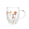 350ml Real Dry Flower Double Wall Glass Coffee Mug with Handle