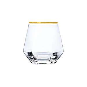Gold Rim 11oz Thick Bottom Whisky Glass for Home Party