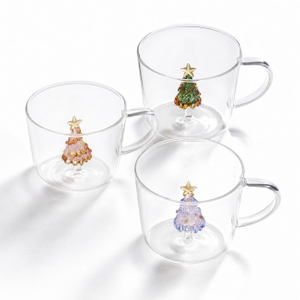 Factory Direct 3d Christmas Tree Glass Cup with Handle