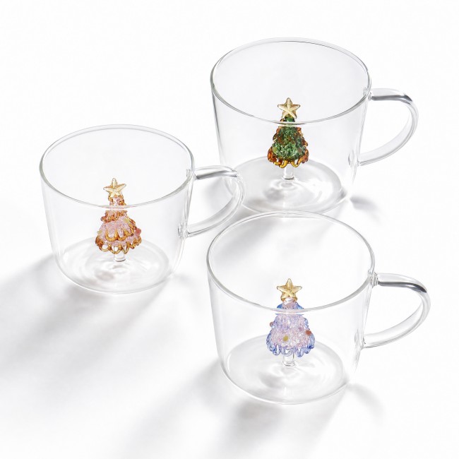 Factory Direct 3d Christmas Tree Glass Cup with Handle
