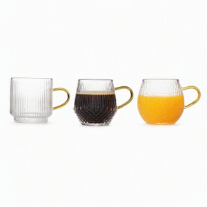 High Borosilicate Glass Vertical Stripes Color Handle Cup Glass Mug