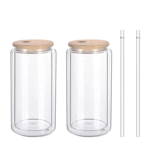 High Borosilicate Beverage Cola Cup with Straw and Wood Cover