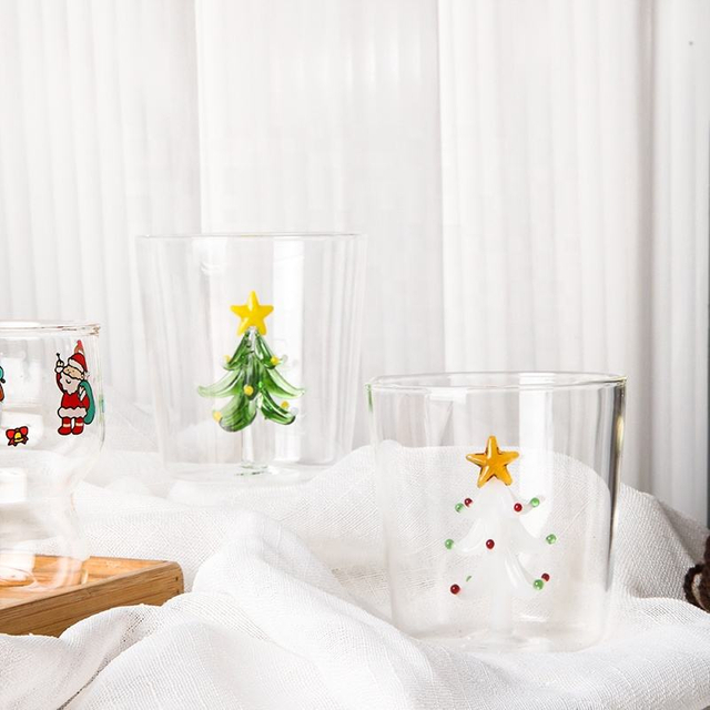 3D Christmas Tree Shaped Transparent Glass Cups Drinking Glasses