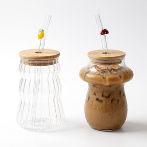 Portable Cold Drink Glass Cup With Straw and Bamboo Lid