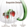 3D Figurine Inside Hand-made Strawberry Glass Mug with Green Handle