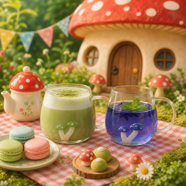Borosilicate Glass Coffee Mug with Embedded 3D Mushroom Glass Element