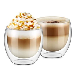 Hand Blown Double Walled Egg Shaped Clear Glass Coffee Cup