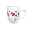 350ml Real Dry Flower Double Wall Glass Coffee Mug with Handle