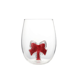 Best Christmas Gift Stemless Wine Glass with 3D Christmas Dec