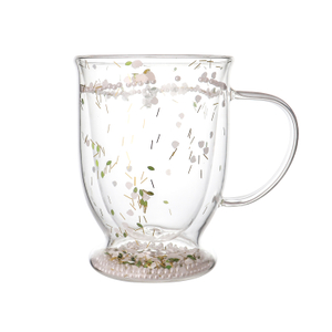 Double Wall Hiborosilicate Glass Mug With Colored Glitters and Pearl