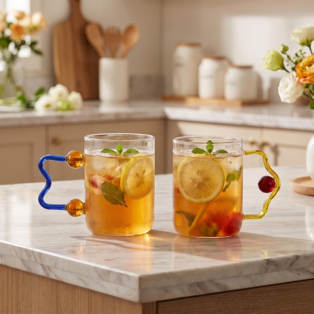 High Borosilicate Glass Water Cup with Color Handle and Ball