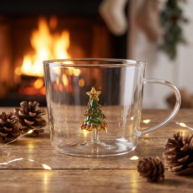 Factory Direct 3d Christmas Tree Glass Cup with Handle