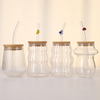 Portable Cold Drink Glass Cup With Straw and Bamboo Lid