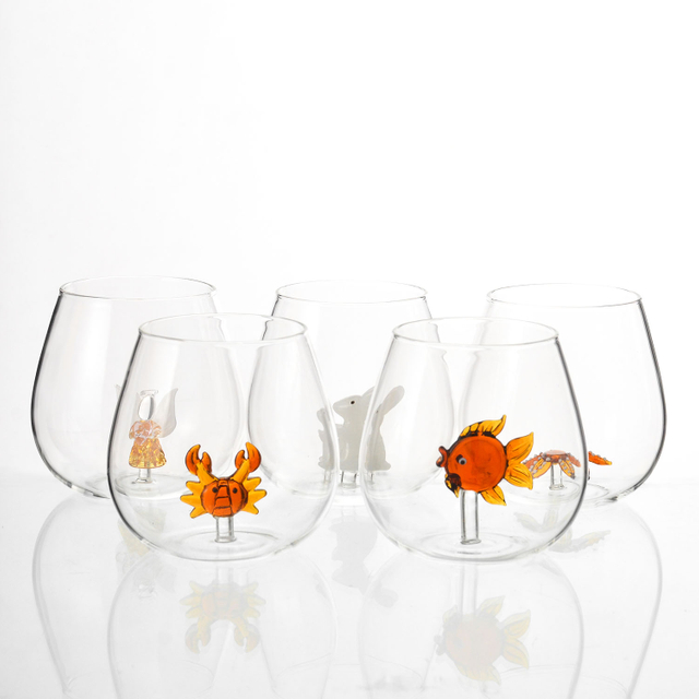 Egg Shaped Stemless Wine Glasses With 3D Animal Pattern