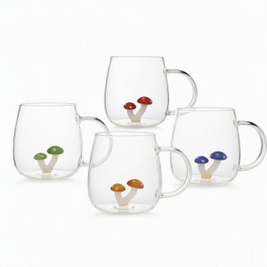 Borosilicate Glass Coffee Mug with Embedded 3D Mushroom Glass Element
