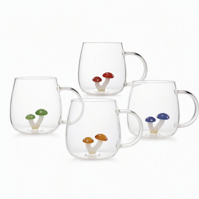 Borosilicate Glass Coffee Mug with Embedded 3D Mushroom Glass Element