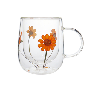 Dried Flower Layer Double Wall Glass Mug Insulated for Drinks