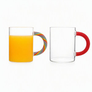 Creative High Borosilicate Glass Cup With Unique Striped Handle