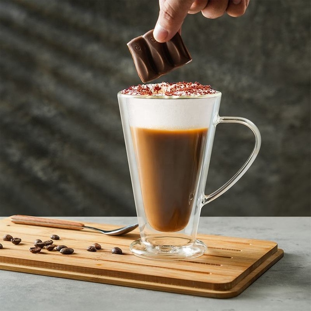 14oz Heat Resistant Double Wall Glass Coffee Cup Set