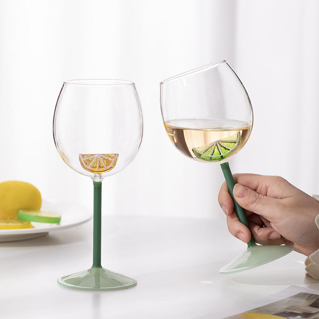 Elegant Handmade High Borosilicate Glass Goblet with Three-dimensional Lemon