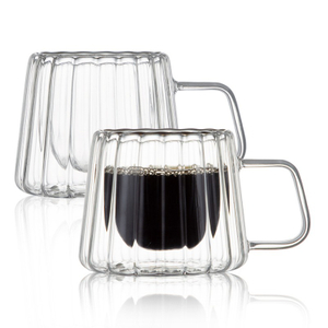 Handmade Classic Design Stripped Borosilicate Glass Double Wall Coffee Mug