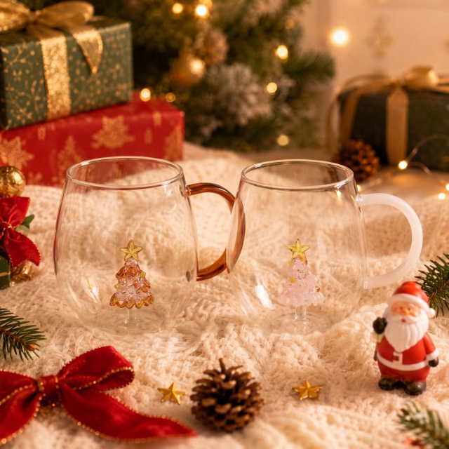 Minimalist High Borosilicate Glass 3D Christmas Tree Wishing Beverage Cup