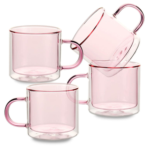 Custom Hand Blown High Borosilicate Pink Color Glass Coffee Mug