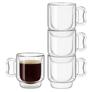 Stackable Borosilicate Double-Walled Glass Coffee Cup with Ear Shaped Handle