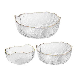 Japanese Style Iceberg Glass Bowl with Glod Rim