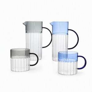 Vertical Ribbed Gradient Glass Mug & Pitcher Set, Non-slip Color Handle